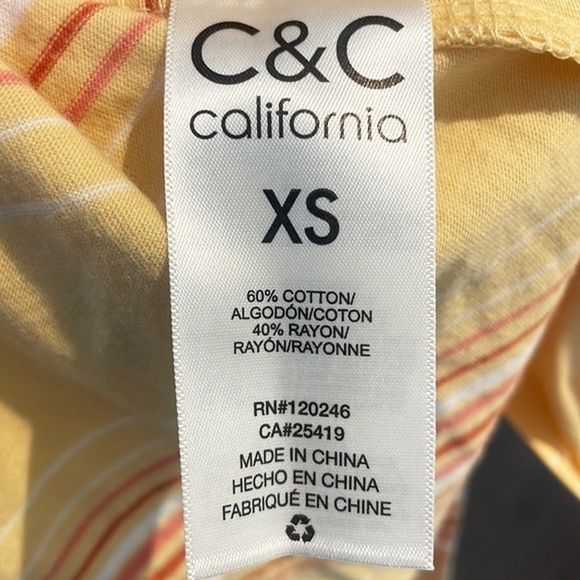C&C California Rayon Blend Maxi Dress Shift Tee Shirt Yellow Stripe XS-S NWOT - Picture 11 of 15